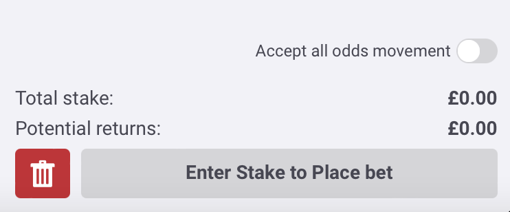 Accept all odds movement button shown in betslip for PaddyPower